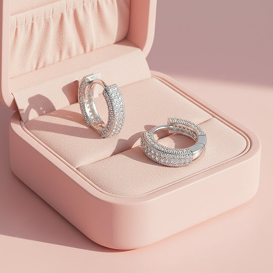 Pavé Brilliance Huggie Earrings | Gold &amp; White Gold | Luxe2875 - Luxe Earrings | Singapore Jewellery, Wedding Rings &amp; Gifts | Same Day Delivery | Tiara.com.sg