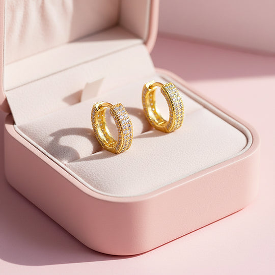 Pavé Brilliance Huggie Earrings | Gold &amp; White Gold | Luxe2875 - Luxe Earrings | Singapore Jewellery, Wedding Rings &amp; Gifts | Same Day Delivery | Tiara.com.sg