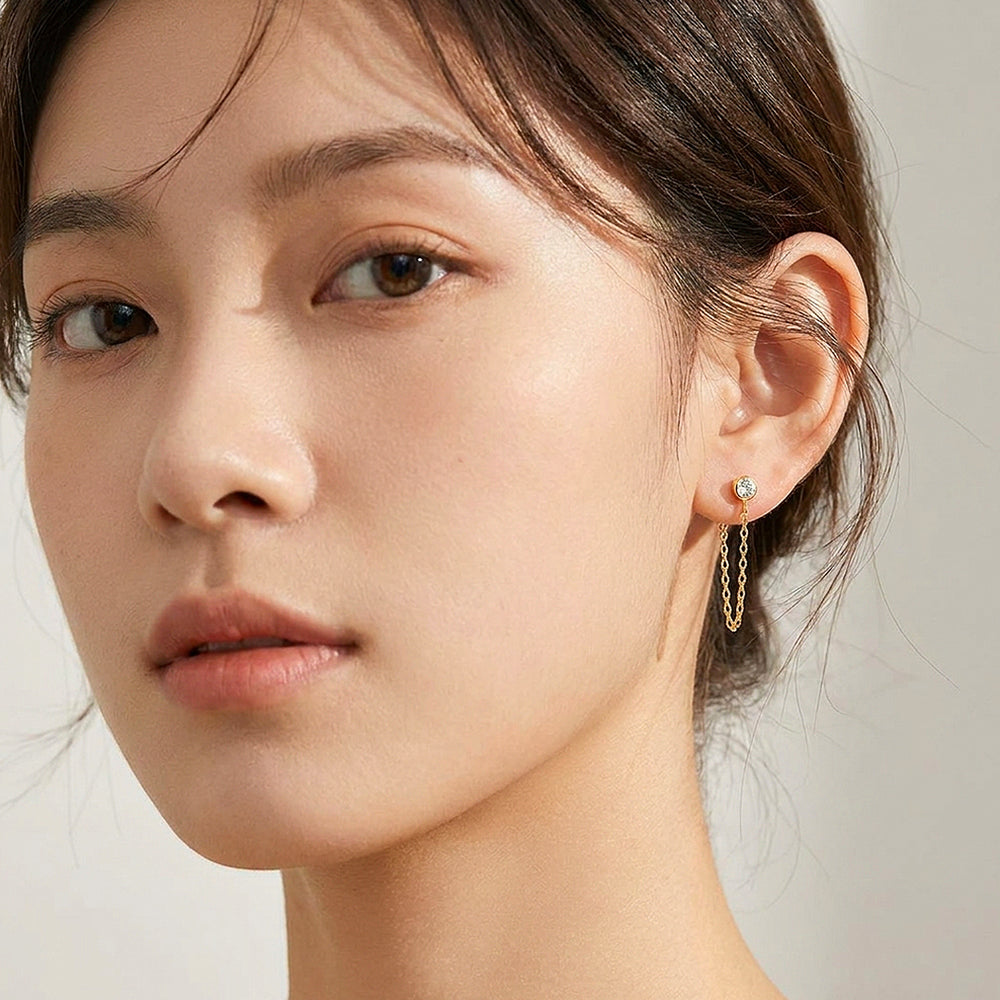 Birthstone Solitaire Chain Drop Earrings | Luxe3400