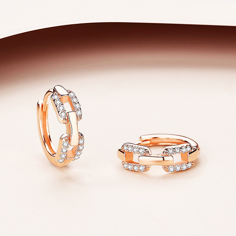 Interlocking Chain Pavé Huggie Earrings | White & Rose Gold | Luxe3502 - Luxe Earrings | Singapore Jewellery, Wedding Rings & Gifts | Same Day Delivery | Tiara.com.sg