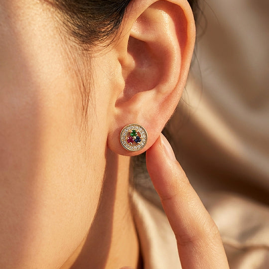 Multicolour Gemstone Halo Stud Earrings | Luxe3587