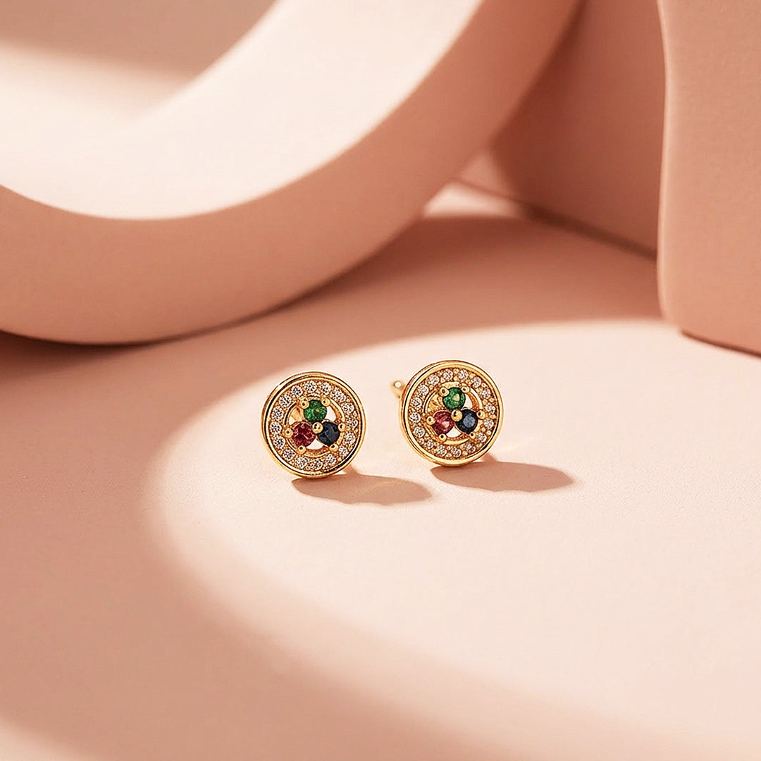 Multicolour Gemstone Halo Stud Earrings | Luxe3587