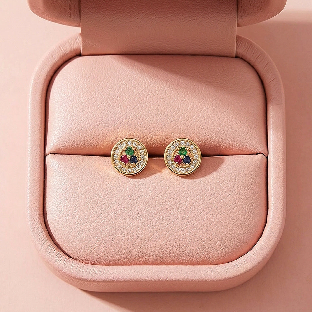 Multicolour Gemstone Halo Stud Earrings | Luxe3587