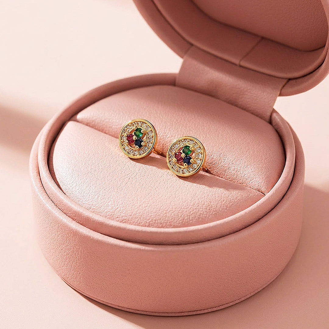 Multicolour Gemstone Halo Stud Earrings | Luxe3587