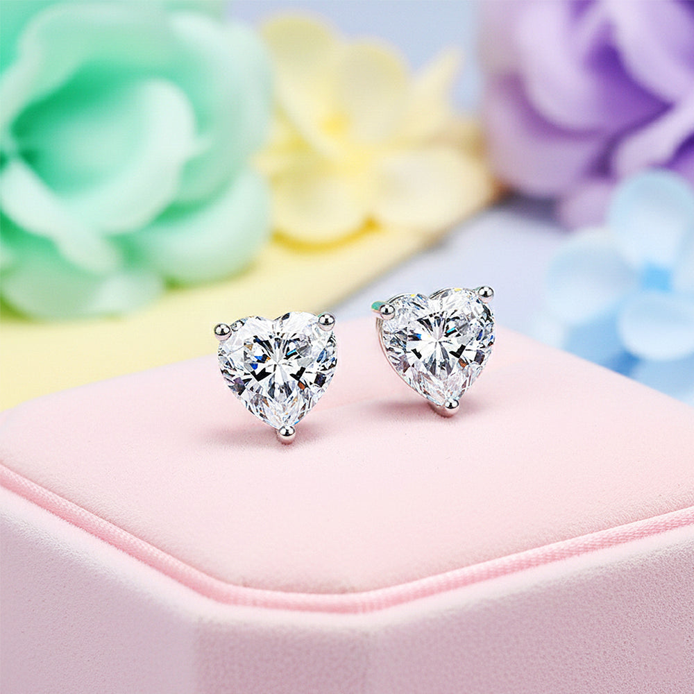 Heart Solitaire Stud Earrings | White Gold | Luxe3623 - Luxe Earrings | Singapore Jewellery, Wedding Rings & Gifts | Same Day Delivery | Tiara.com.sg
