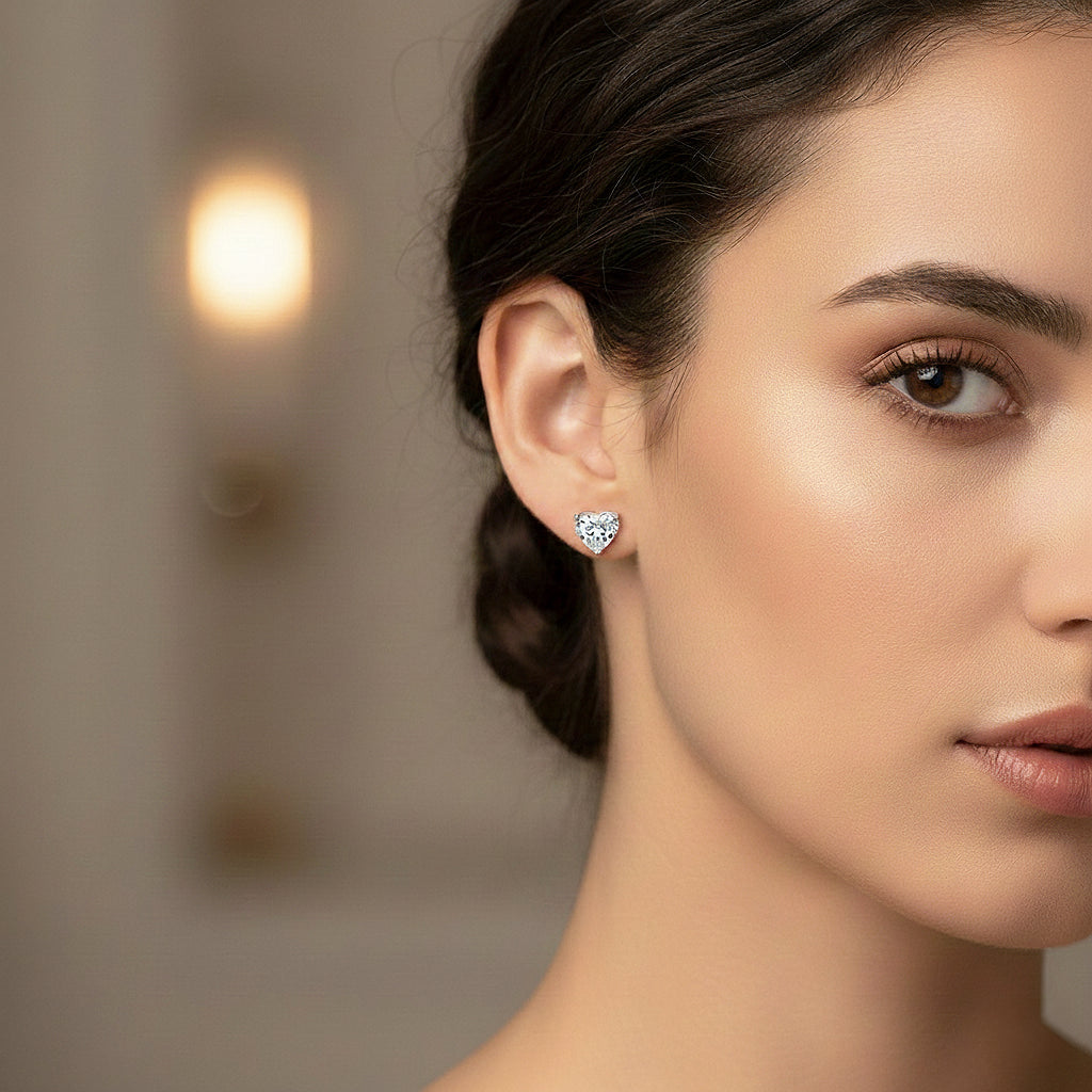 Heart Solitaire Stud Earrings | White Gold | Luxe3623 - Luxe Earrings | Singapore Jewellery, Wedding Rings &amp; Gifts | Same Day Delivery | Tiara.com.sg
