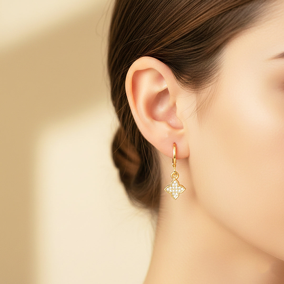 Floral Charm Huggie Earrings | Gold & White Gold | Luxe3629 - Luxe Earrings | Singapore Jewellery, Wedding Rings & Gifts | Same Day Delivery | Tiara.com.sg