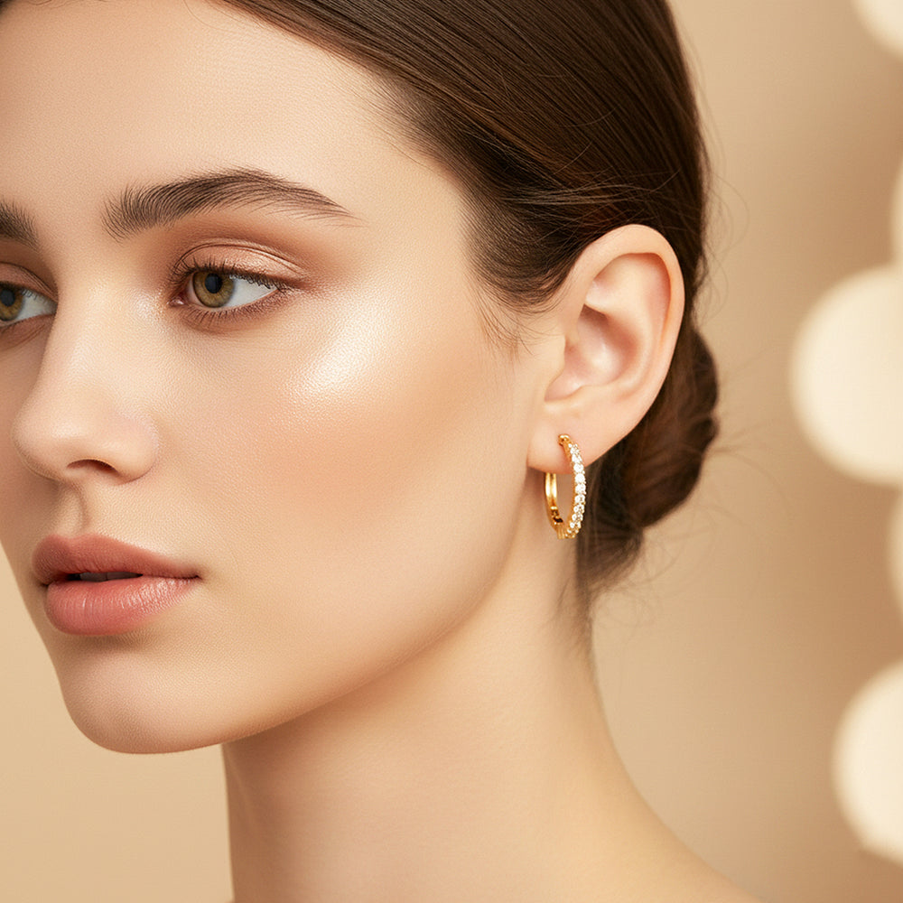 Elongated Pavé Hoop Earrings | Gold & White Gold | Luxe3630 - Luxe Earrings | Singapore Jewellery, Wedding Rings & Gifts | Same Day Delivery | Tiara.com.sg