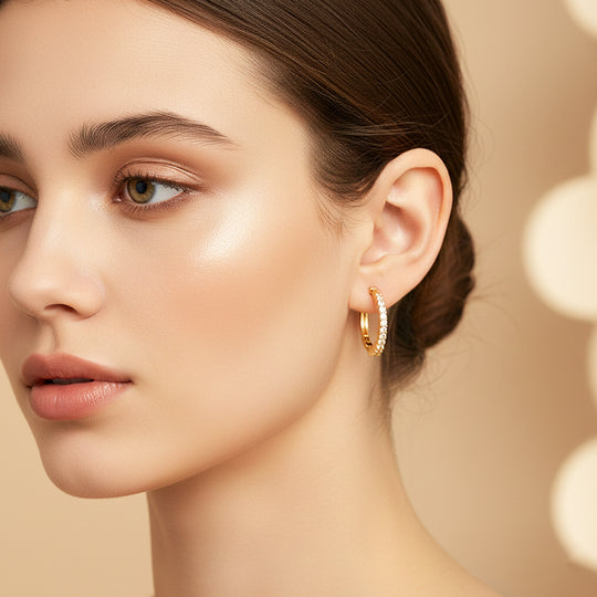 Elongated Pavé Hoop Earrings | Gold &amp; White Gold | Luxe3630 - Luxe Earrings | Singapore Jewellery, Wedding Rings &amp; Gifts | Same Day Delivery | Tiara.com.sg