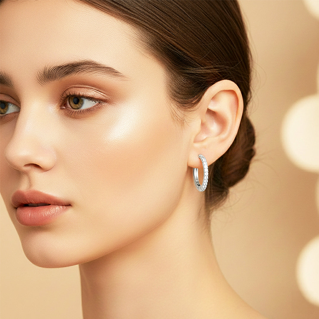 Elongated Pavé Hoop Earrings | Gold & White Gold | Luxe3630 - Luxe Earrings | Singapore Jewellery, Wedding Rings & Gifts | Same Day Delivery | Tiara.com.sg
