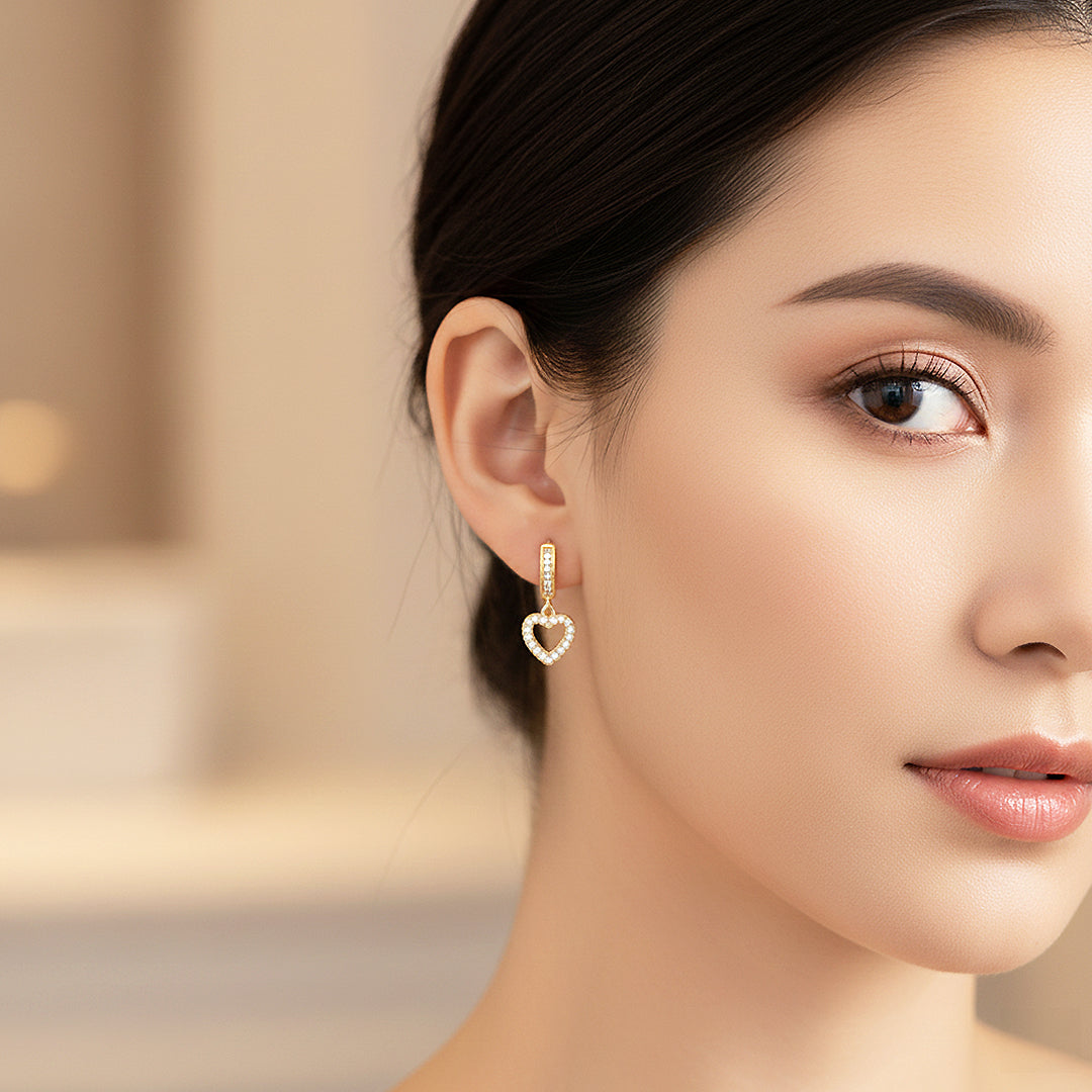 Pavé Heart Hoop Earrings | Gold &amp; White Gold | Luxe3631 - Luxe Earrings | Singapore Jewellery, Wedding Rings &amp; Gifts | Same Day Delivery | Tiara.com.sg