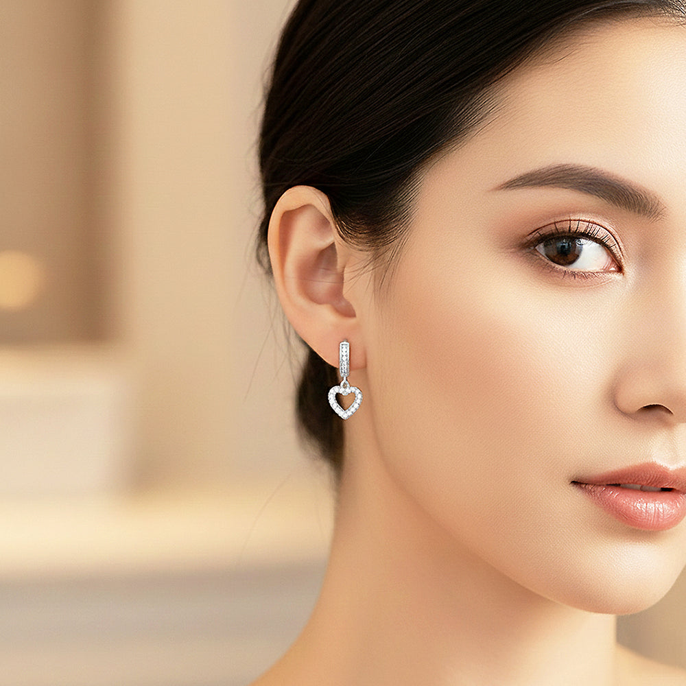 Pavé Heart Hoop Earrings | Gold & White Gold | Luxe3631 - Luxe Earrings | Singapore Jewellery, Wedding Rings & Gifts | Same Day Delivery | Tiara.com.sg