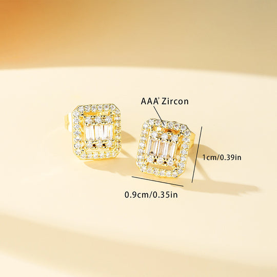 Baguette &amp; Double Halo Stud Earrings | Gold &amp; White Gold | Luxe3632 - Luxe Earrings | Singapore Jewellery, Wedding Rings &amp; Gifts | Same Day Delivery | Tiara.com.sg