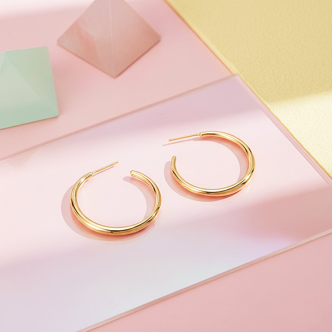 Sleek Minimalist Hoop Earrings | Gold &amp; White Gold | Luxe3633 - Luxe Earrings | Singapore Jewellery, Wedding Rings &amp; Gifts | Same Day Delivery | Tiara.com.sg