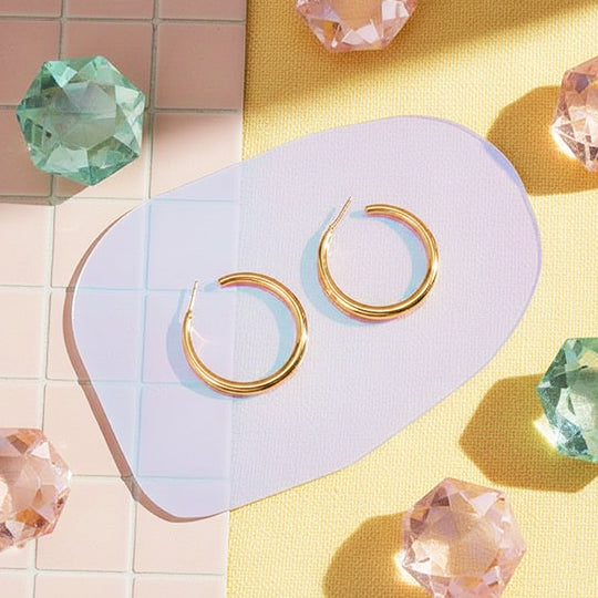 Sleek Minimalist Hoop Earrings | Gold &amp; White Gold | Luxe3633 - Luxe Earrings | Singapore Jewellery, Wedding Rings &amp; Gifts | Same Day Delivery | Tiara.com.sg