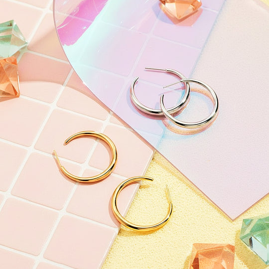 Sleek Minimalist Hoop Earrings | Gold &amp; White Gold | Luxe3633 - Luxe Earrings | Singapore Jewellery, Wedding Rings &amp; Gifts | Same Day Delivery | Tiara.com.sg