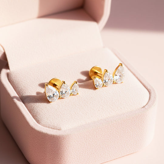Pear Cluster Stud Earrings | Gold | Luxe3638 - Luxe Earrings | Singapore Jewellery, Wedding Rings &amp; Gifts | Same Day Delivery | Tiara.com.sg