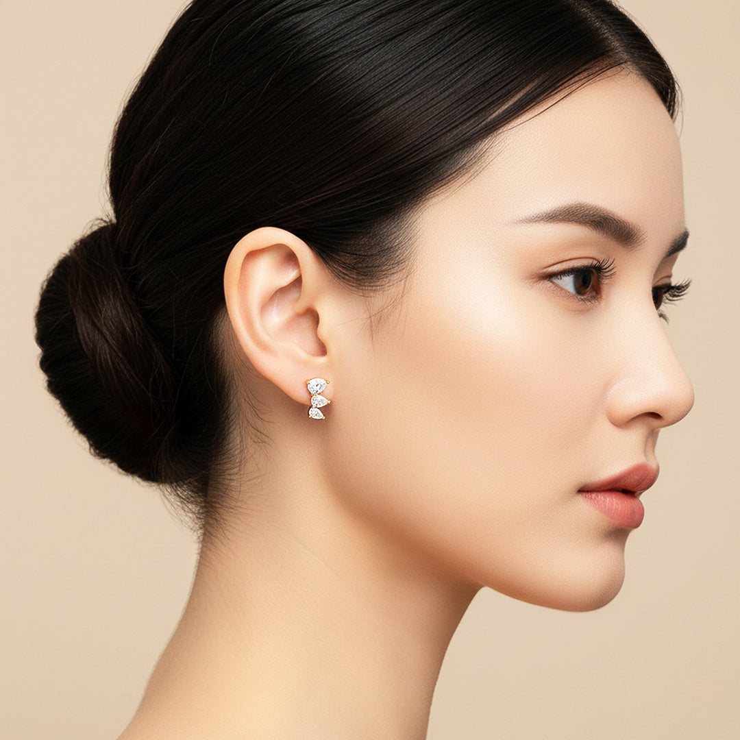 Pear Cluster Stud Earrings | Gold | Luxe3638 - Luxe Earrings | Singapore Jewellery, Wedding Rings & Gifts | Same Day Delivery | Tiara.com.sg