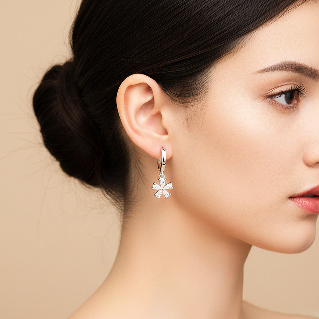 Floral Asymmetric Stud Earrings | White Gold | Luxe3639 - Luxe Earrings | Singapore Jewellery, Wedding Rings &amp; Gifts | Same Day Delivery | Tiara.com.sg