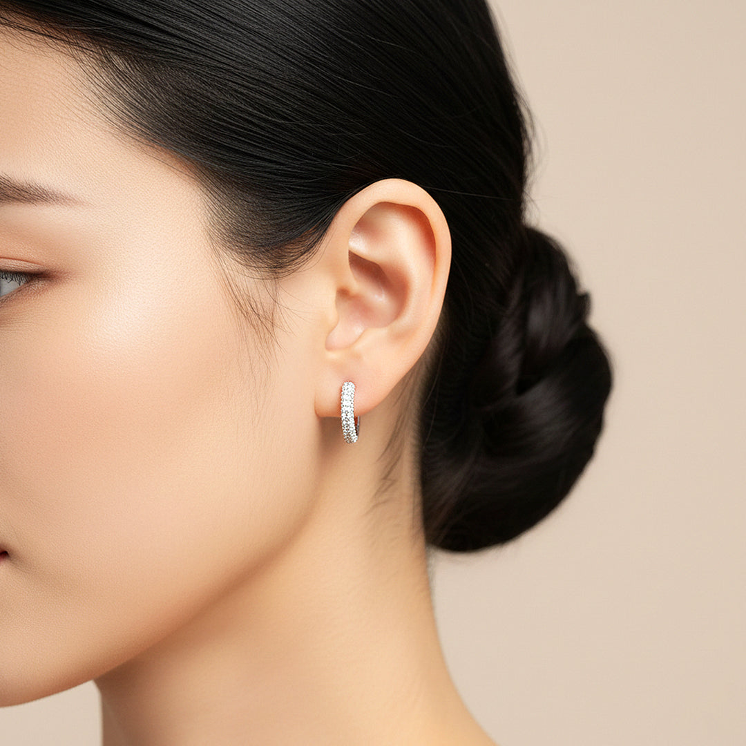 Pavé Halo Hoop Earrings | White Gold | Luxe3640 - Luxe Earrings | Singapore Jewellery, Wedding Rings &amp; Gifts | Same Day Delivery | Tiara.com.sg