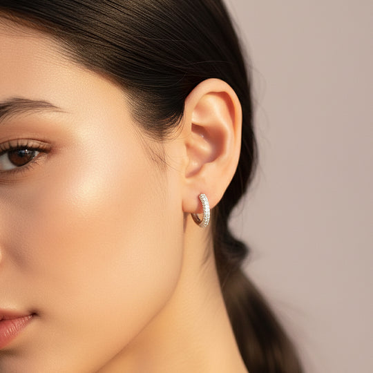 Pavé Halo Hoop Earrings | White Gold | Luxe3640 - Luxe Earrings | Singapore Jewellery, Wedding Rings &amp; Gifts | Same Day Delivery | Tiara.com.sg
