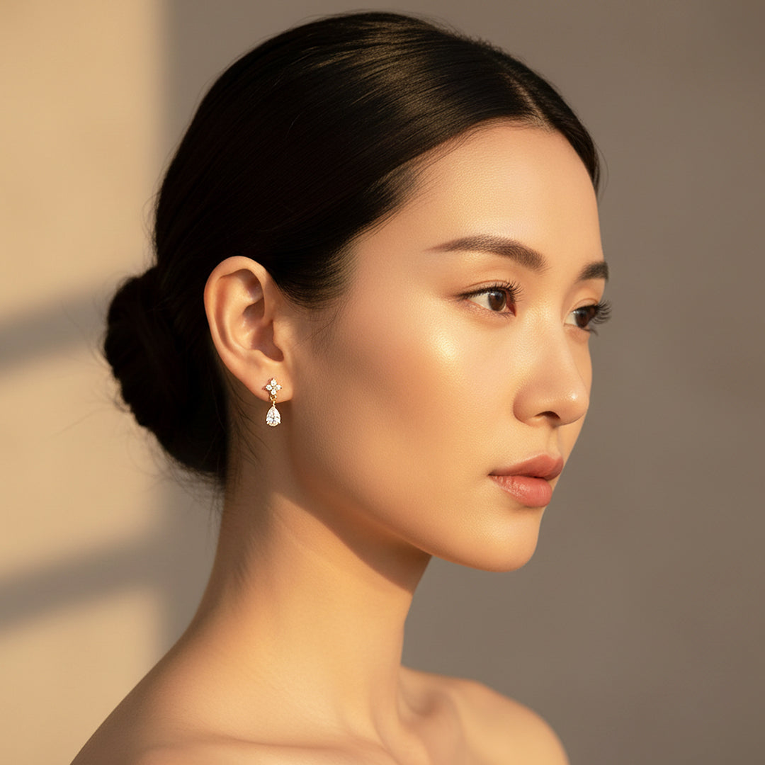Floral Pear Drop Earrings | Gold | Luxe3641 - Luxe Earrings | Singapore Jewellery, Wedding Rings &amp; Gifts | Same Day Delivery | Tiara.com.sg