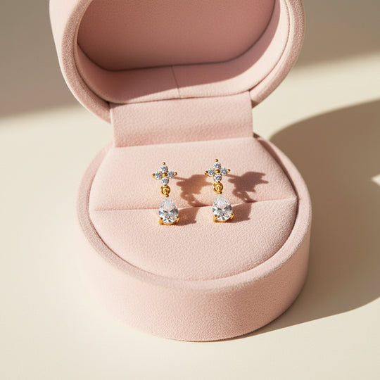 Floral Pear Drop Earrings | Gold | Luxe3641 - Luxe Earrings | Singapore Jewellery, Wedding Rings &amp; Gifts | Same Day Delivery | Tiara.com.sg