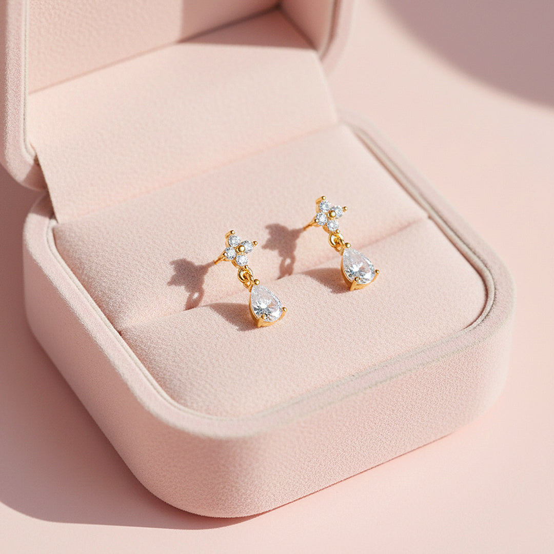 Floral Pear Drop Earrings | Gold | Luxe3641 - Luxe Earrings | Singapore Jewellery, Wedding Rings &amp; Gifts | Same Day Delivery | Tiara.com.sg