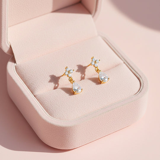 Floral Pear Drop Earrings | Gold | Luxe3641 - Luxe Earrings | Singapore Jewellery, Wedding Rings &amp; Gifts | Same Day Delivery | Tiara.com.sg