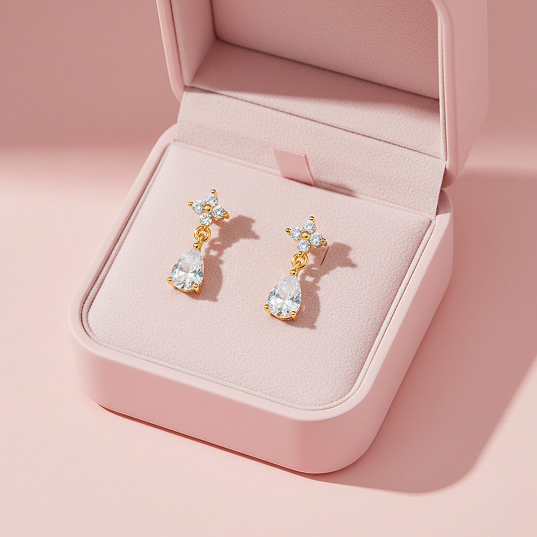 Floral Pear Drop Earrings | Gold | Luxe3641 - Luxe Earrings | Singapore Jewellery, Wedding Rings &amp; Gifts | Same Day Delivery | Tiara.com.sg