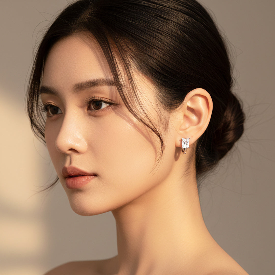 Rectangle Cut Huggie Earrings | White Gold | Luxe3642 - Luxe Earrings | Singapore Jewellery, Wedding Rings & Gifts | Same Day Delivery | Tiara.com.sg