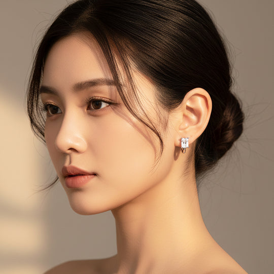 Rectangle Cut Huggie Earrings | White Gold | Luxe3642 - Luxe Earrings | Singapore Jewellery, Wedding Rings &amp; Gifts | Same Day Delivery | Tiara.com.sg