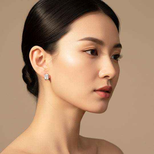 Rectangle Cut Huggie Earrings | White Gold | Luxe3642 - Luxe Earrings | Singapore Jewellery, Wedding Rings &amp; Gifts | Same Day Delivery | Tiara.com.sg