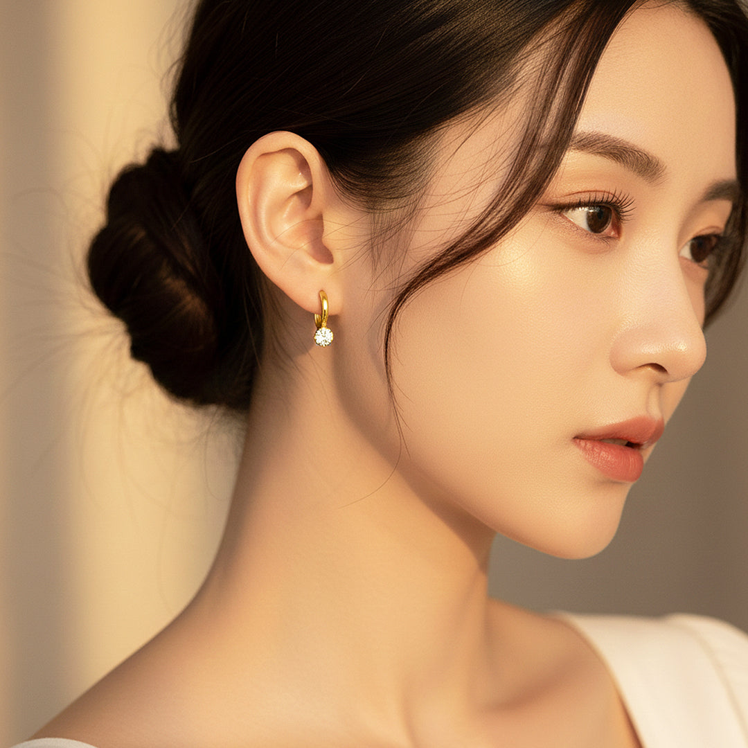 Round Drop Hoop Earrings | Gold | Luxe3643 - Luxe Earrings | Singapore Jewellery, Wedding Rings & Gifts | Same Day Delivery | Tiara.com.sg