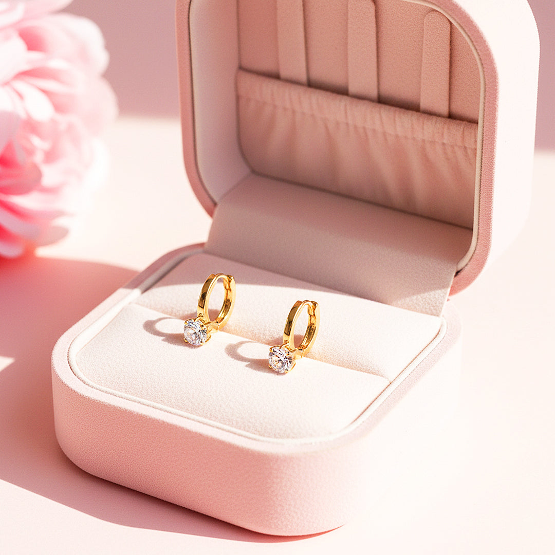 Round Drop Hoop Earrings | Gold | Luxe3643 - Luxe Earrings | Singapore Jewellery, Wedding Rings &amp; Gifts | Same Day Delivery | Tiara.com.sg