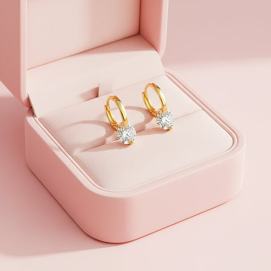 Round Drop Hoop Earrings | Gold | Luxe3643 - Luxe Earrings | Singapore Jewellery, Wedding Rings &amp; Gifts | Same Day Delivery | Tiara.com.sg