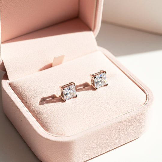 Square Solitaire Stud Earrings | Gold, Rose Gold &amp; White Gold | Luxe3644 - Luxe Earrings | Singapore Jewellery, Wedding Rings &amp; Gifts | Same Day Delivery | Tiara.com.sg