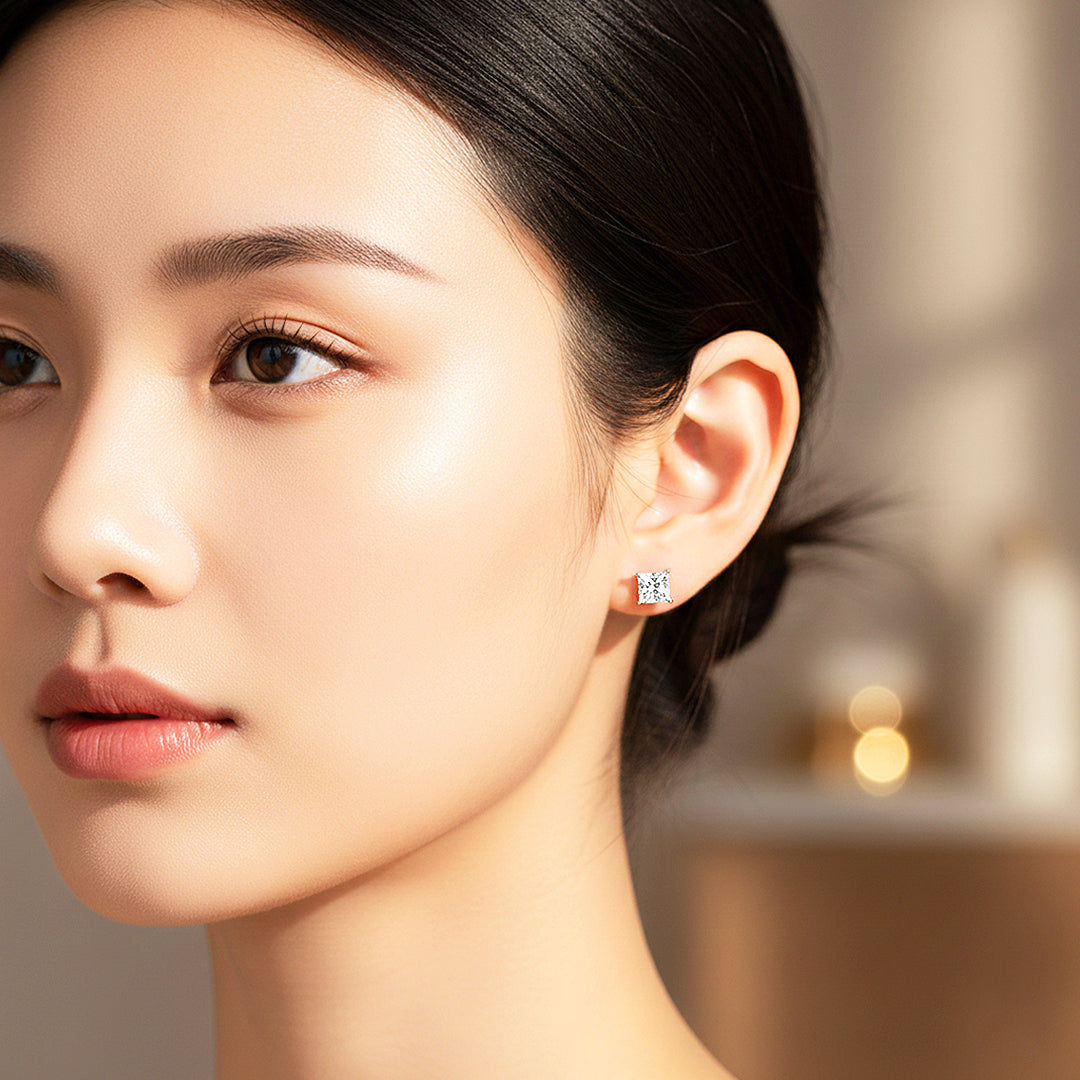 Square Solitaire Stud Earrings | Gold, Rose Gold &amp; White Gold | Luxe3644 - Luxe Earrings | Singapore Jewellery, Wedding Rings &amp; Gifts | Same Day Delivery | Tiara.com.sg