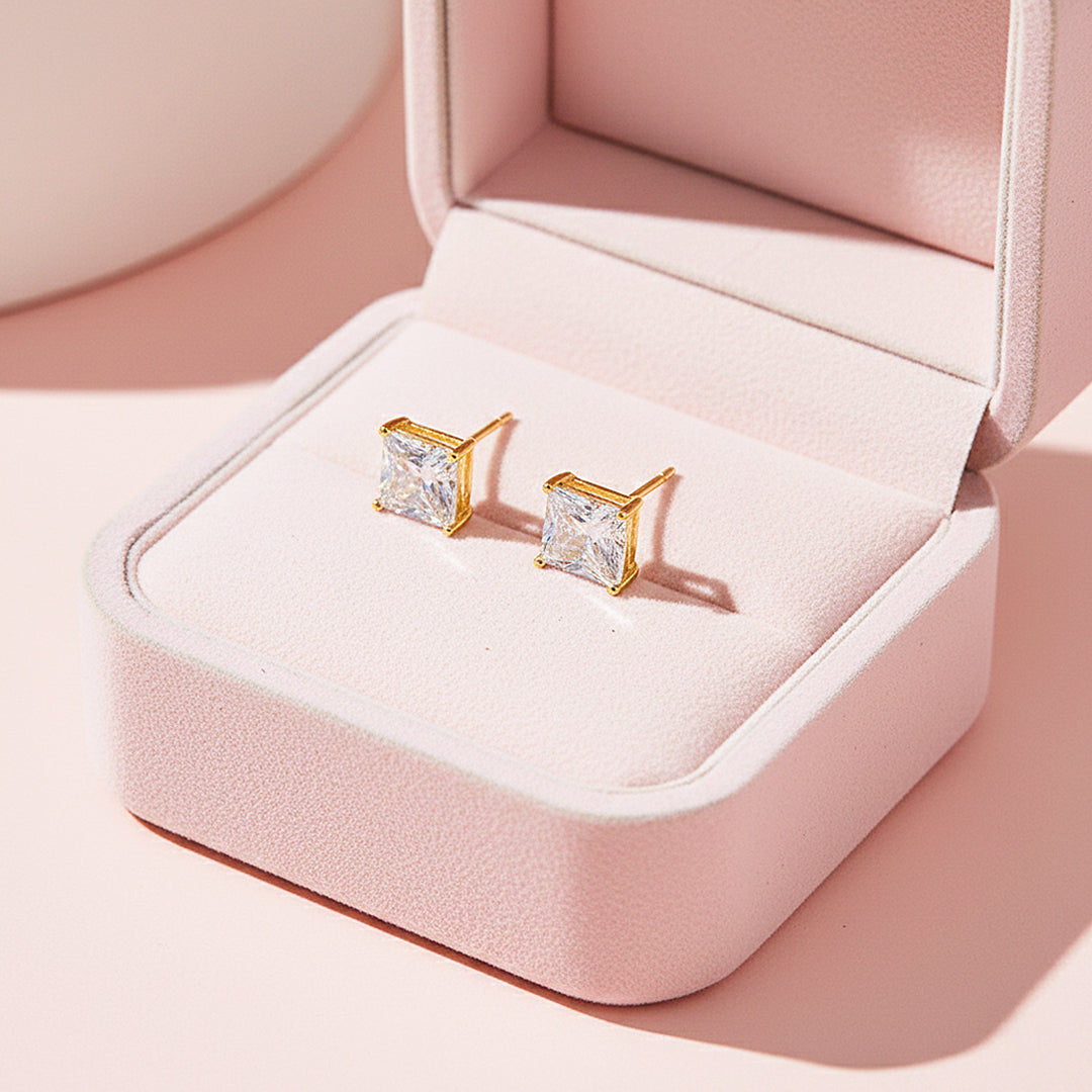 Square Solitaire Stud Earrings | Gold, Rose Gold &amp; White Gold | Luxe3644 - Luxe Earrings | Singapore Jewellery, Wedding Rings &amp; Gifts | Same Day Delivery | Tiara.com.sg