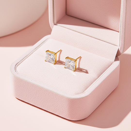 Square Solitaire Stud Earrings | Gold, Rose Gold &amp; White Gold | Luxe3644 - Luxe Earrings | Singapore Jewellery, Wedding Rings &amp; Gifts | Same Day Delivery | Tiara.com.sg