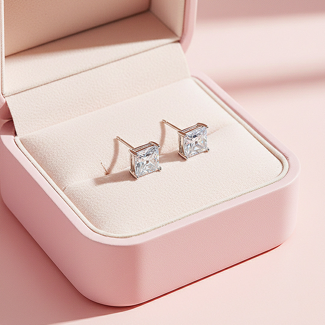Square Solitaire Stud Earrings | Gold, Rose Gold &amp; White Gold | Luxe3644 - Luxe Earrings | Singapore Jewellery, Wedding Rings &amp; Gifts | Same Day Delivery | Tiara.com.sg