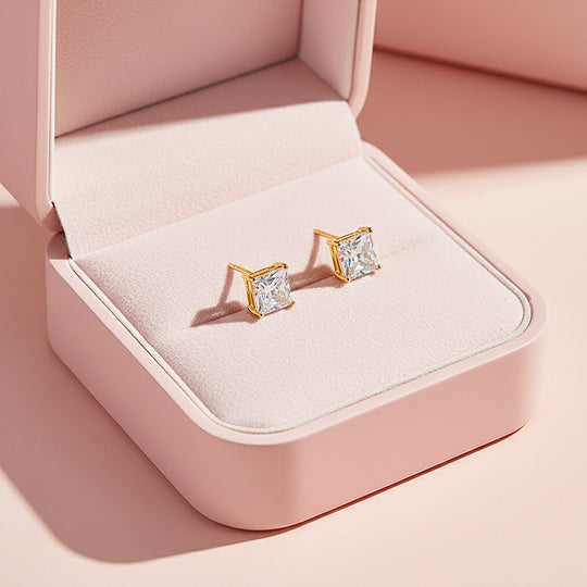 Square Solitaire Stud Earrings | Gold, Rose Gold &amp; White Gold | Luxe3644 - Luxe Earrings | Singapore Jewellery, Wedding Rings &amp; Gifts | Same Day Delivery | Tiara.com.sg