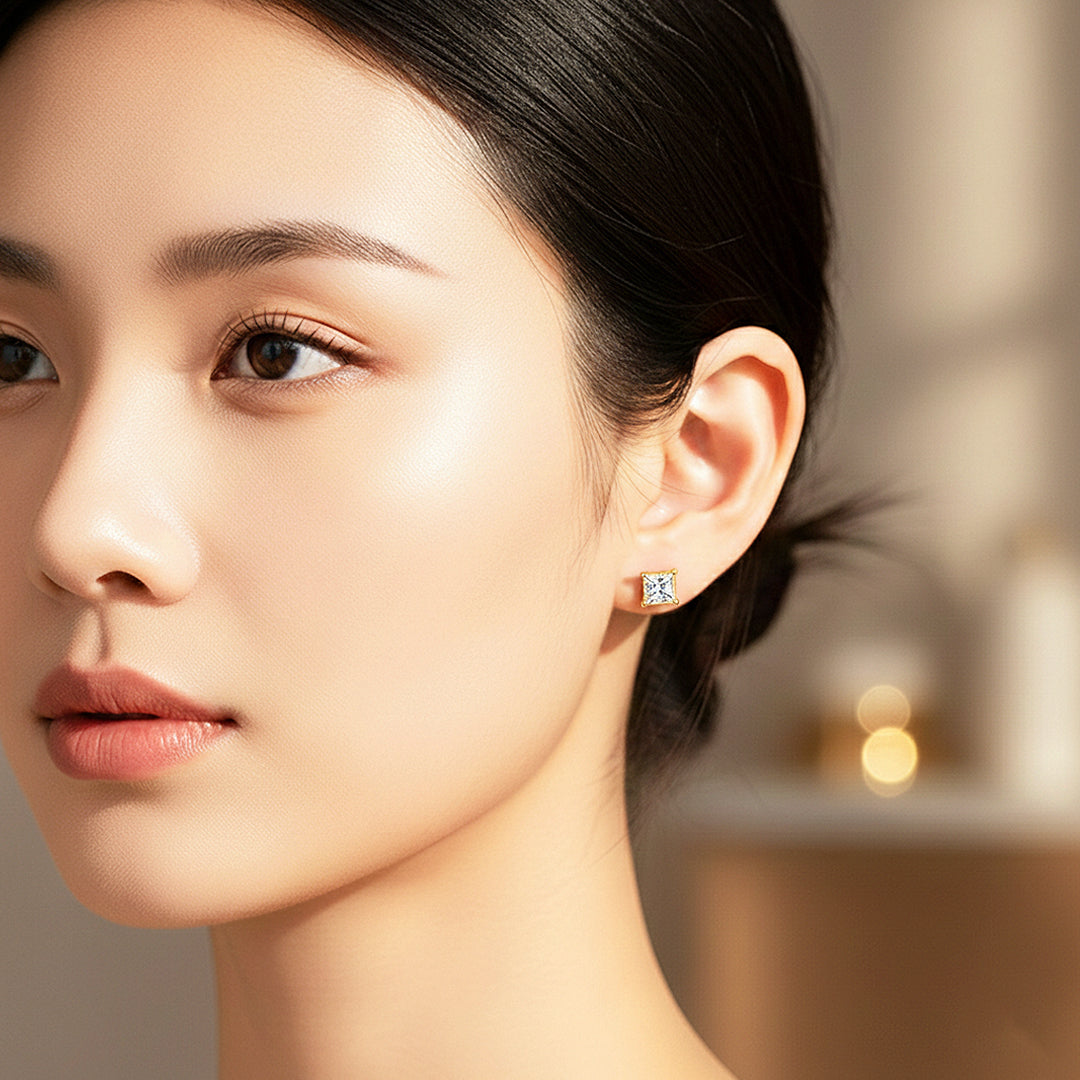 Square Solitaire Stud Earrings | Gold, Rose Gold &amp; White Gold | Luxe3644 - Luxe Earrings | Singapore Jewellery, Wedding Rings &amp; Gifts | Same Day Delivery | Tiara.com.sg