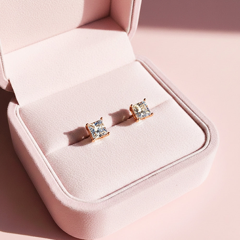 Square Solitaire Stud Earrings | Gold, Rose Gold & White Gold | Luxe3644 - Luxe Earrings | Singapore Jewellery, Wedding Rings & Gifts | Same Day Delivery | Tiara.com.sg