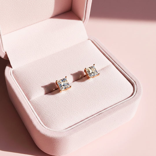 Square Solitaire Stud Earrings | Gold, Rose Gold &amp; White Gold | Luxe3644 - Luxe Earrings | Singapore Jewellery, Wedding Rings &amp; Gifts | Same Day Delivery | Tiara.com.sg