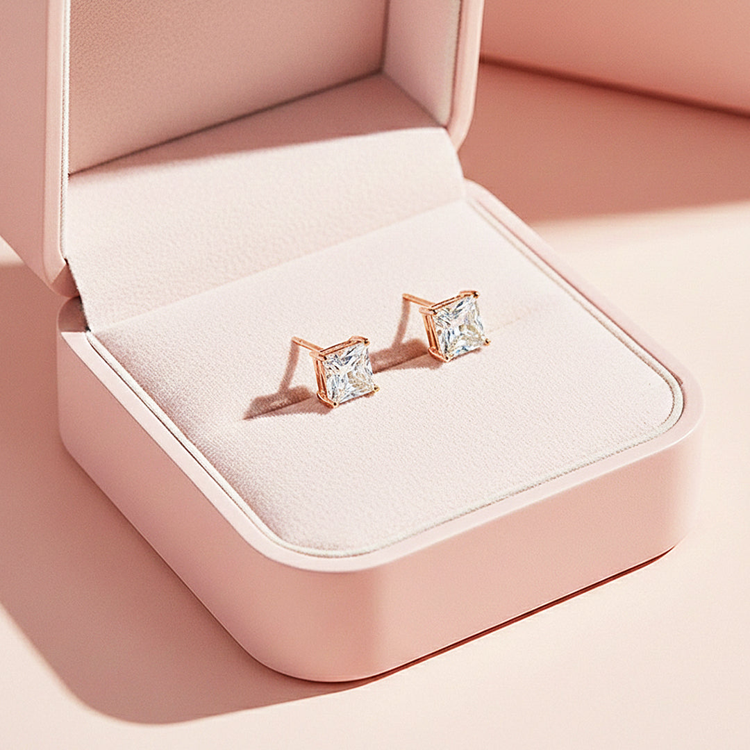 Square Solitaire Stud Earrings | Gold, Rose Gold &amp; White Gold | Luxe3644 - Luxe Earrings | Singapore Jewellery, Wedding Rings &amp; Gifts | Same Day Delivery | Tiara.com.sg