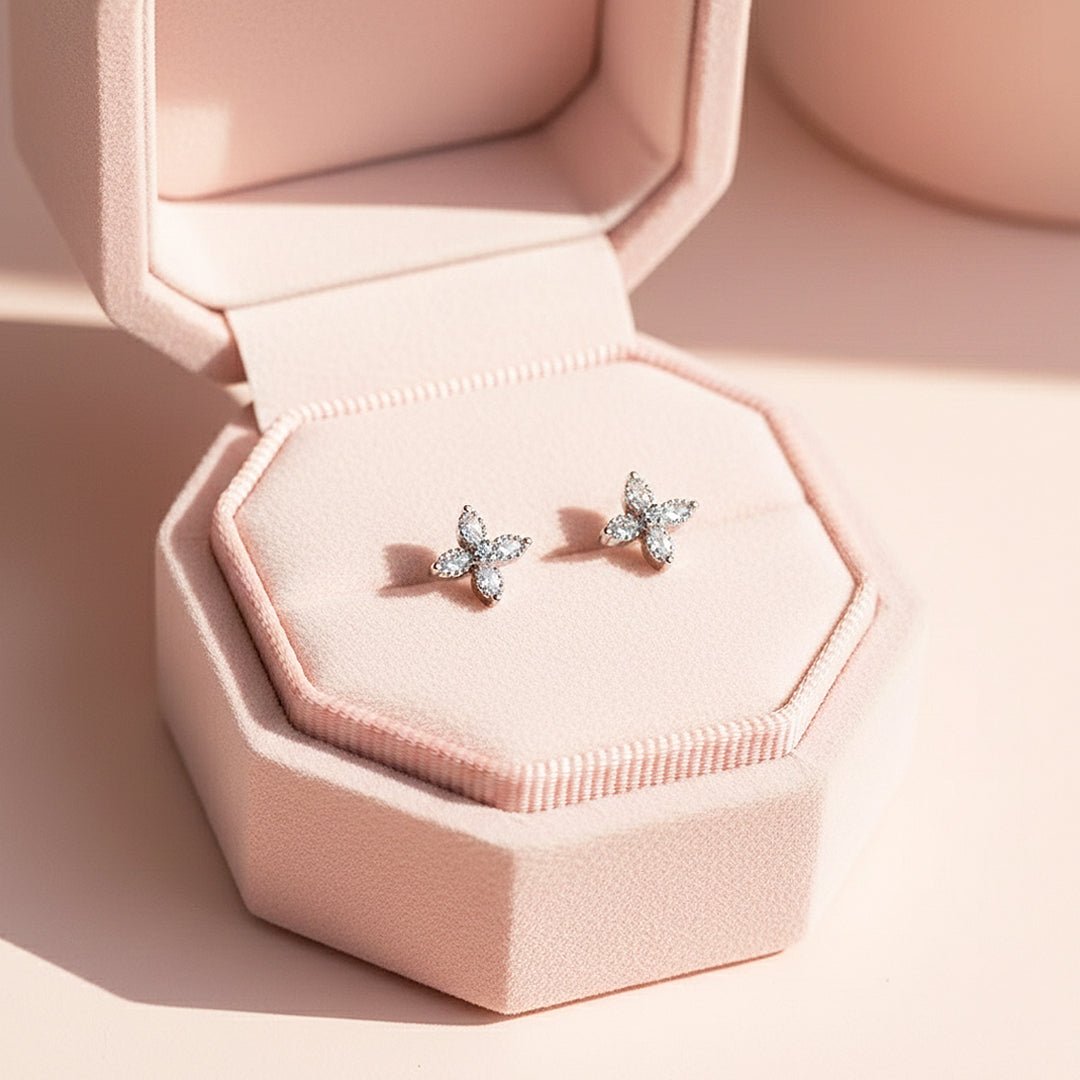 Floral Stud Earrings | White Gold | Luxe3645 - Luxe Earrings | Singapore Jewellery, Wedding Rings &amp; Gifts | Same Day Delivery | Tiara.com.sg