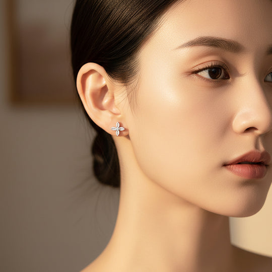 Floral Stud Earrings | White Gold | Luxe3645 - Luxe Earrings | Singapore Jewellery, Wedding Rings &amp; Gifts | Same Day Delivery | Tiara.com.sg