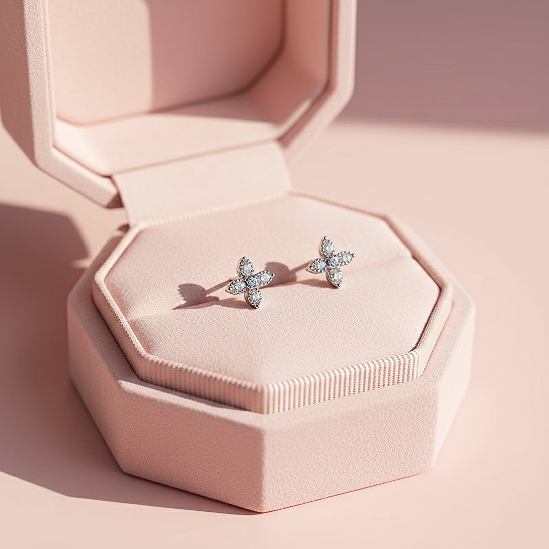 Floral Stud Earrings | White Gold | Luxe3645 - Luxe Earrings | Singapore Jewellery, Wedding Rings &amp; Gifts | Same Day Delivery | Tiara.com.sg
