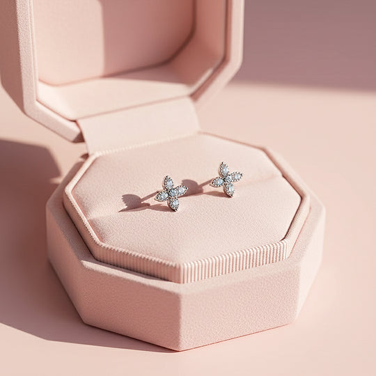 Floral Stud Earrings | White Gold | Luxe3645 - Luxe Earrings | Singapore Jewellery, Wedding Rings &amp; Gifts | Same Day Delivery | Tiara.com.sg